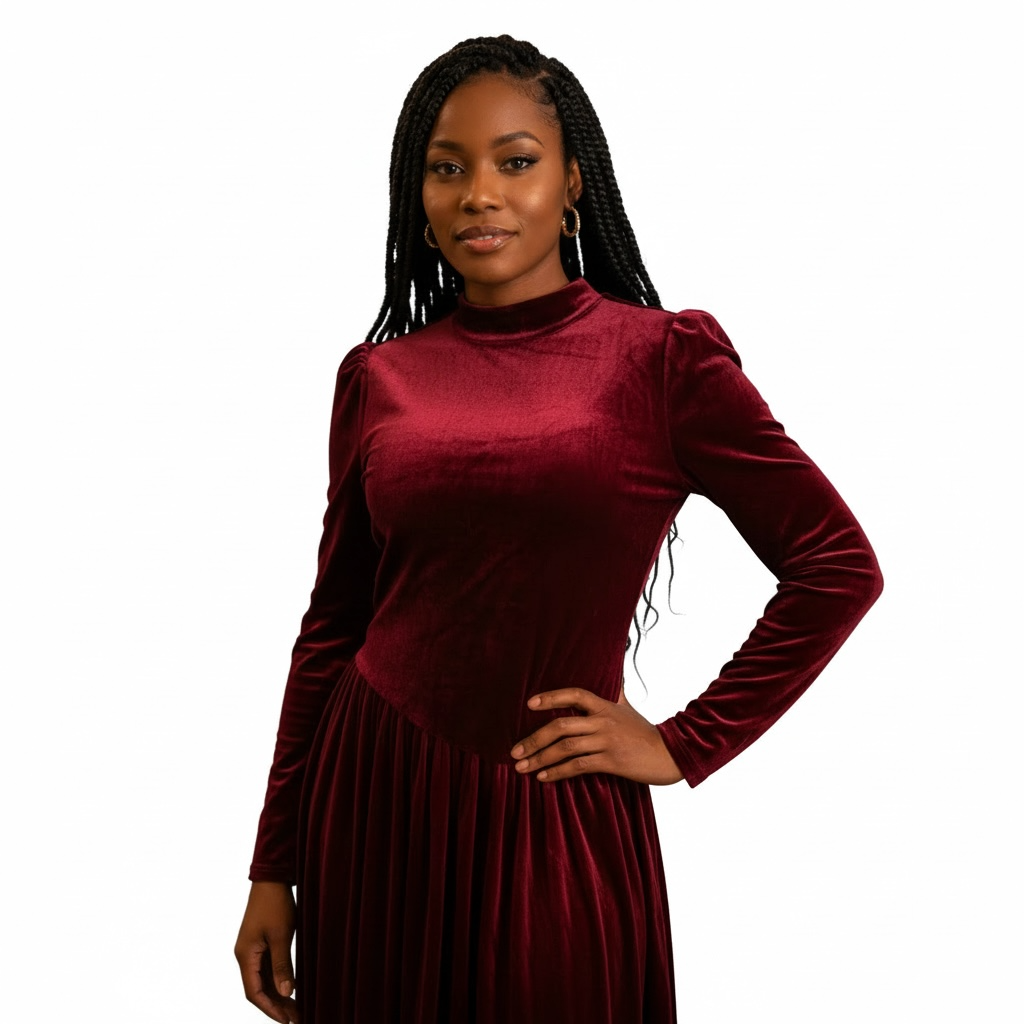 Rich Velvet Puff-Sleeve Midi Dress