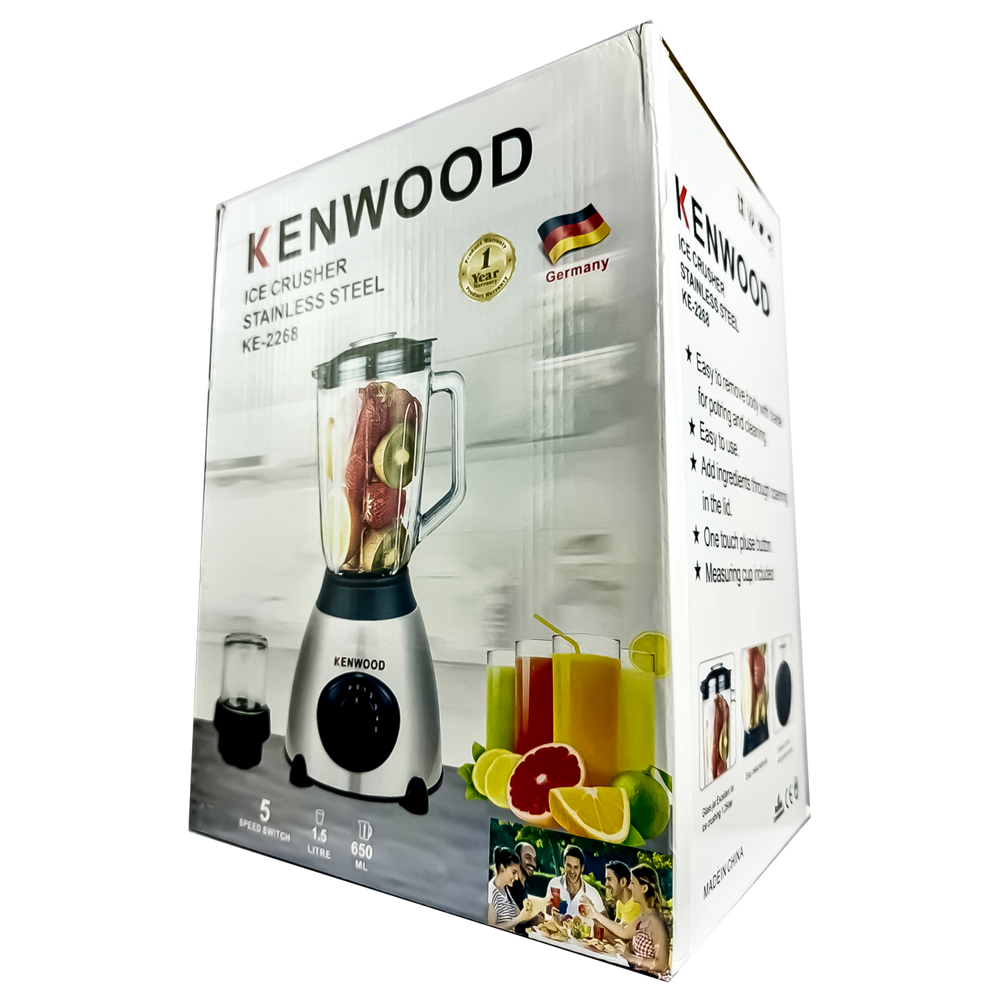 Kenwood® Stainless Steel Ice Crusher Blender (Model KE-2268 | 1.5L + 650ml Grinder Jar)