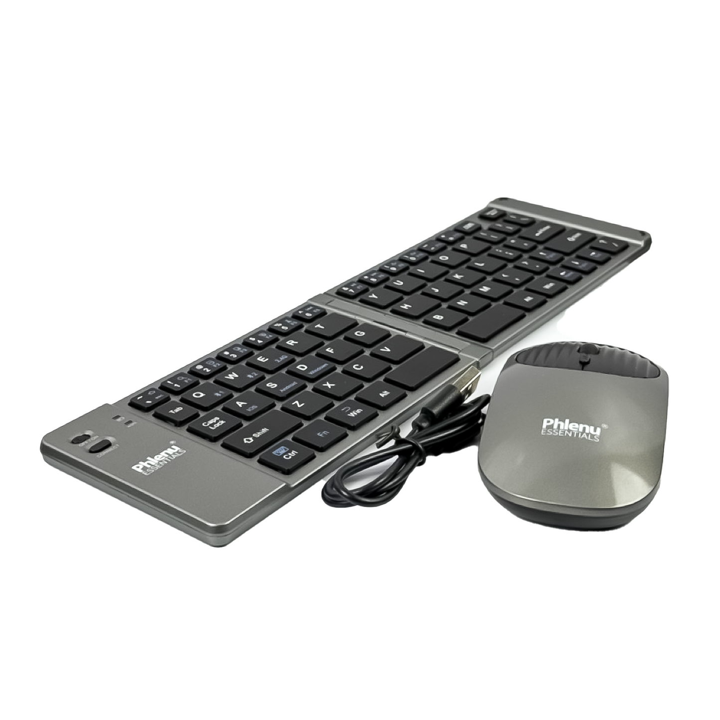 Phlenu Essentials® Wireless Folding Keyboard & Mouse Combo (Bluetooth + USB | Portable | Independent Mouse Use)