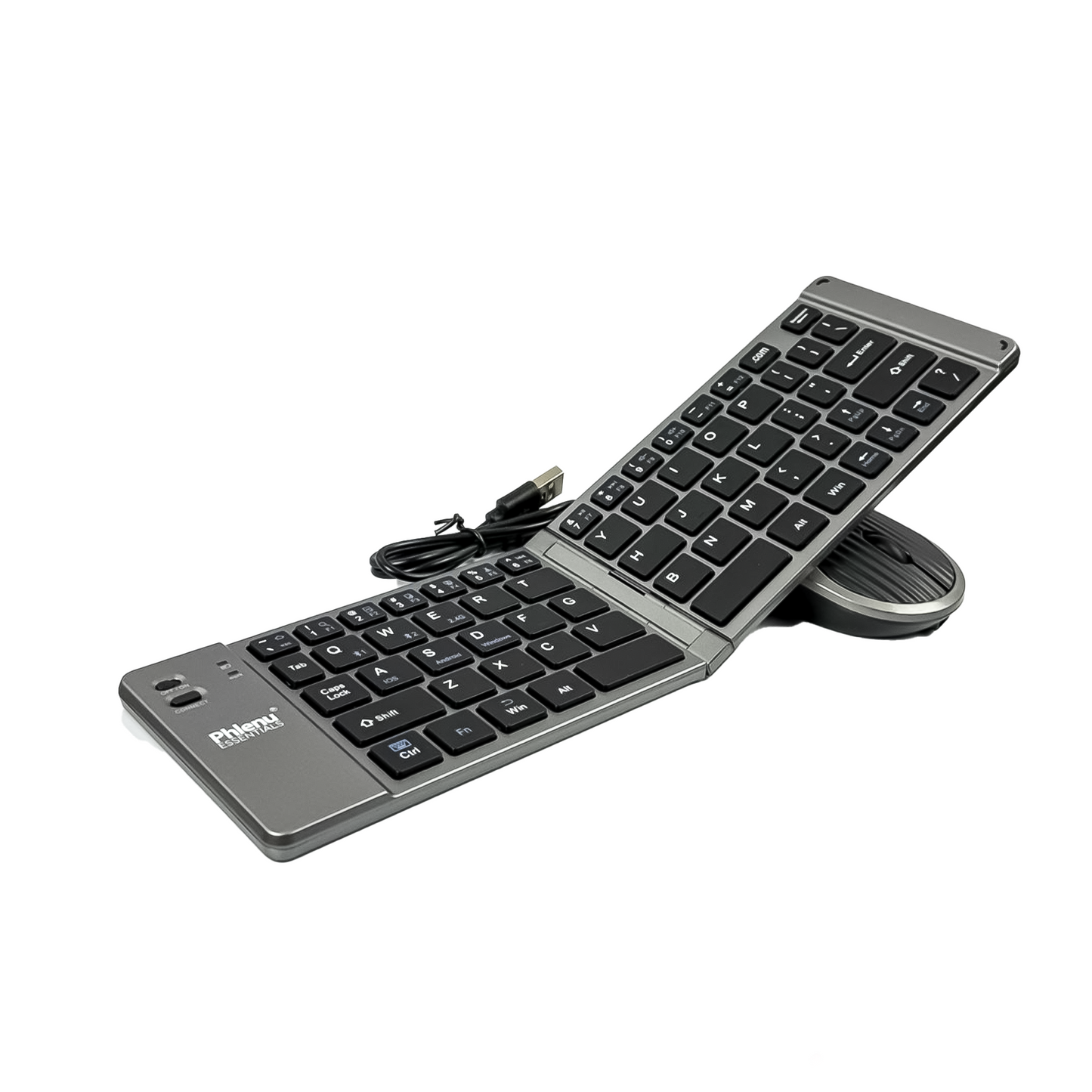 Phlenu Essentials® Wireless Folding Keyboard & Mouse Combo (Bluetooth + USB | Portable | Independent Mouse Use)