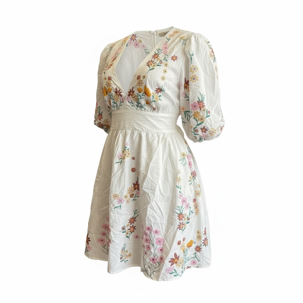 White Floral Cut-Out Mini Dress