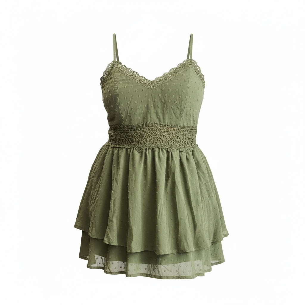 Sage Swiss Dot Tiered Mini Dress