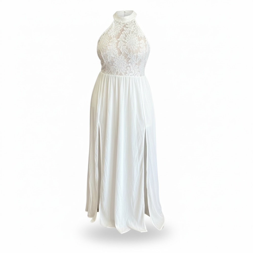 Lace Halter Double-Slit Maxi Dress