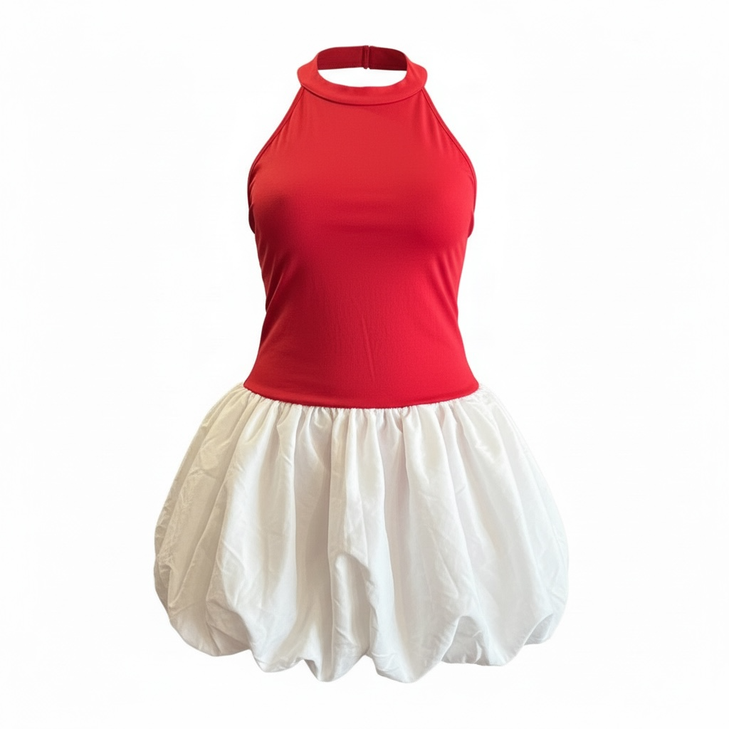 Cherry Pop Halter Neck Bubble Mini Dress