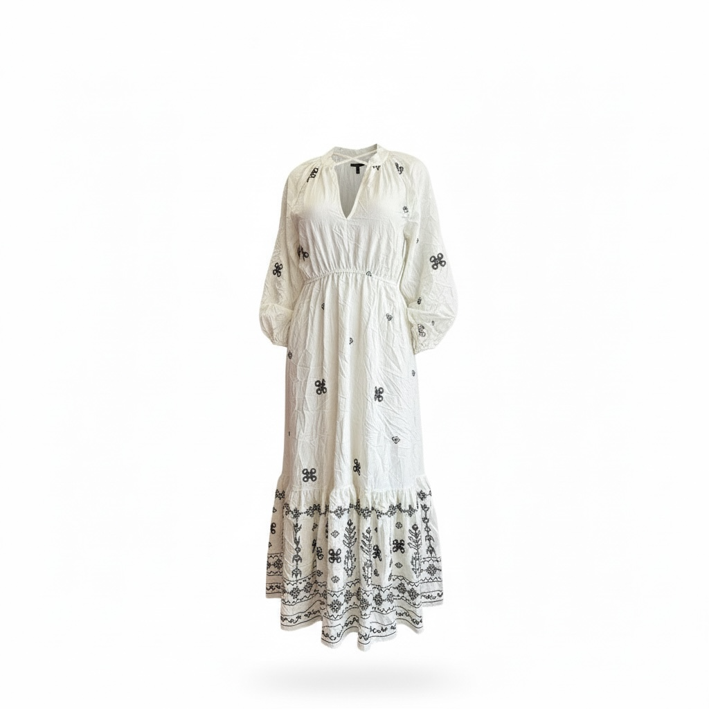 Embroidered White Boho Maxi Dress