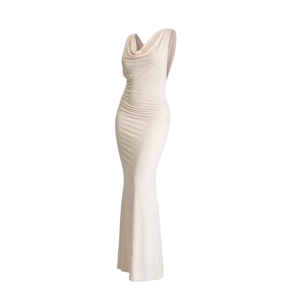 Cowl Neck Ruched Mermaid Maxi Dress