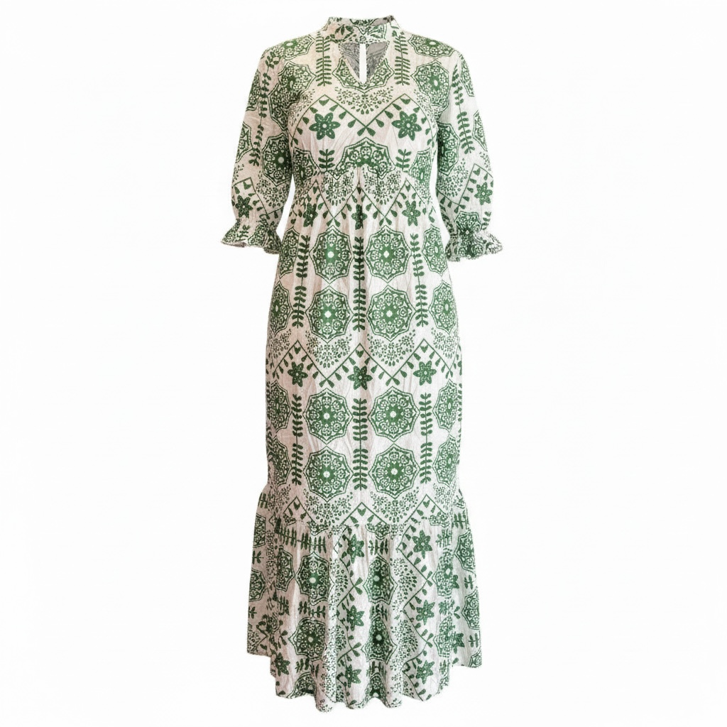 Green Batik Print Maxi Dress
