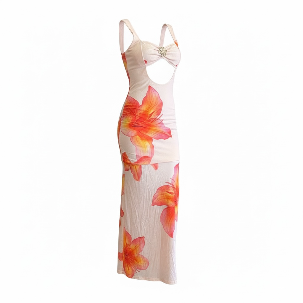 Hibiscus Heat Cut-Out Floral Maxi Dress