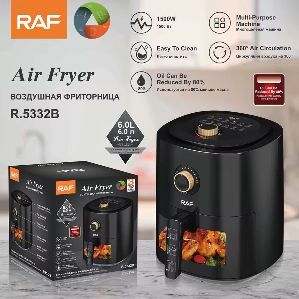 RAF 6L Electric Air Fryer – 1500W Oil-Free Cooker for Crispy, Healthy Meals