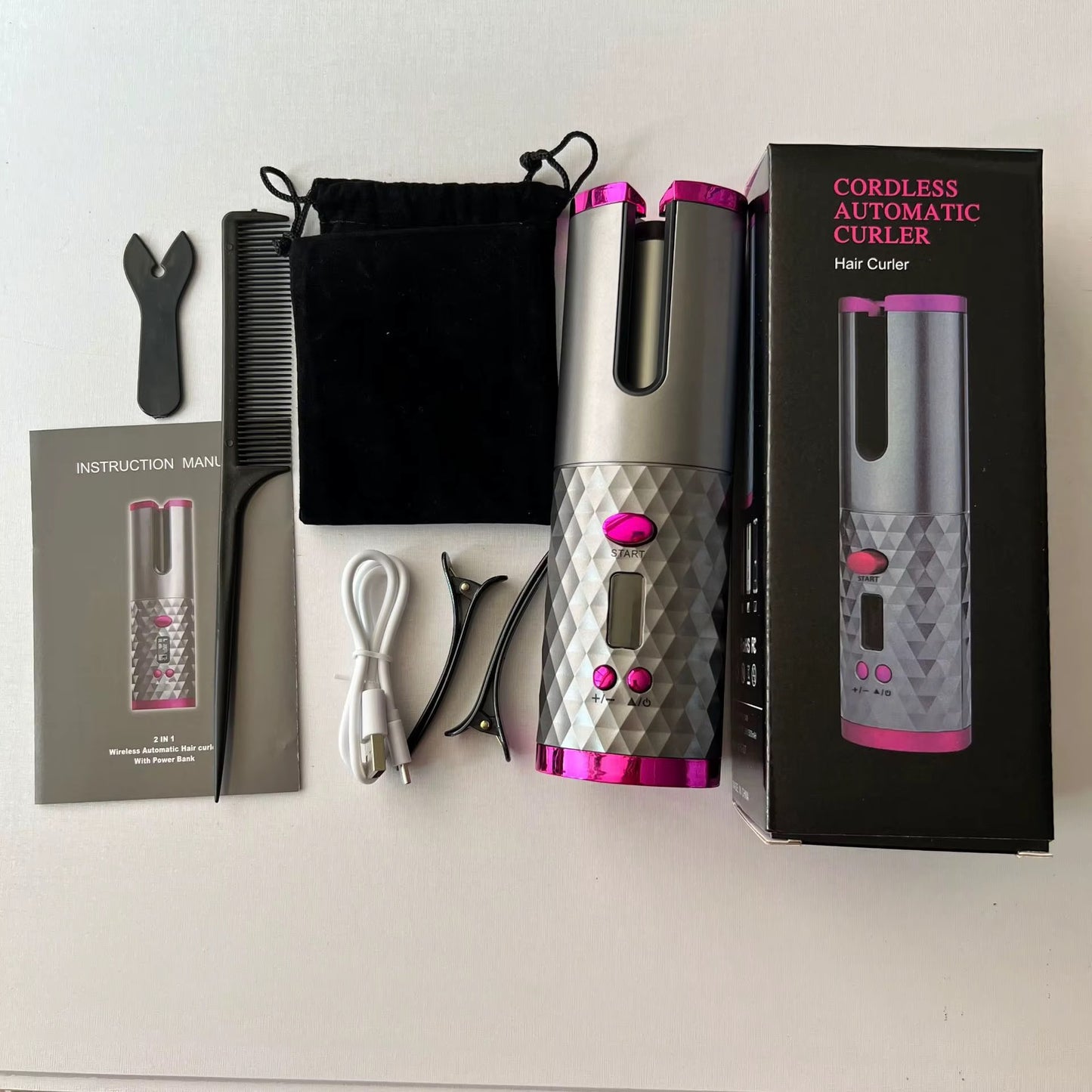 Automatic Hair Curler – Wireless Cordless Curling Iron | USB Rechargeable | LCD Display