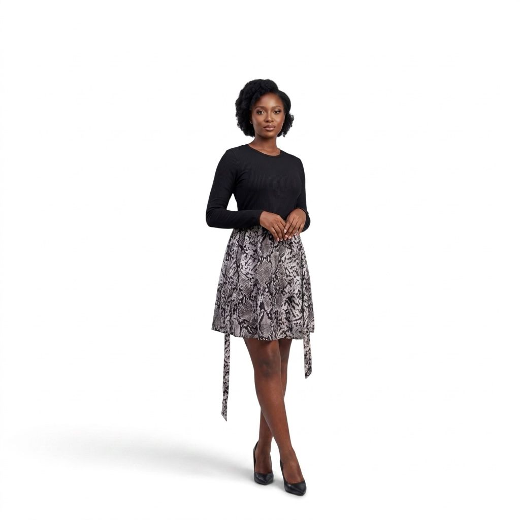 Snake Print Contrast A-Line Dress