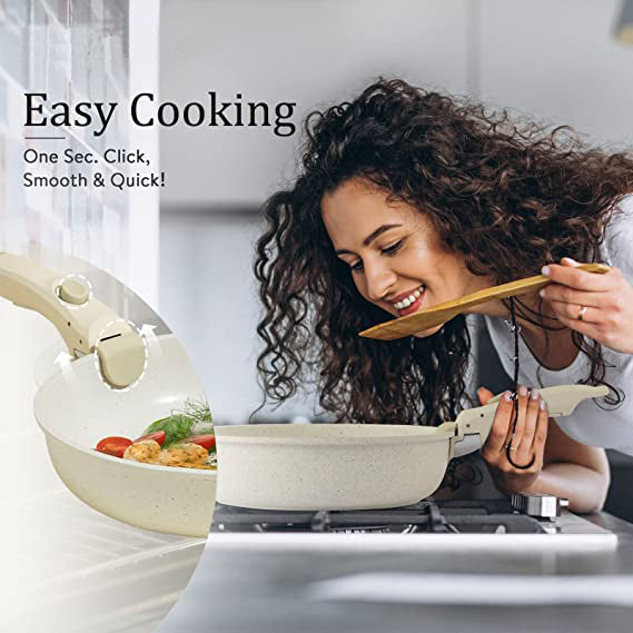 9-Piece Modern Granite Nonstick Cookware Set with Removable Handle
