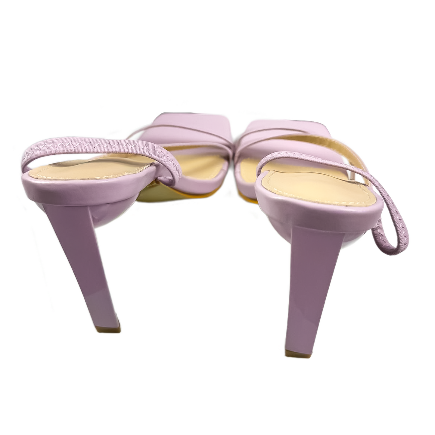 Lilac Strappy Square-Toe Heeled Mules
