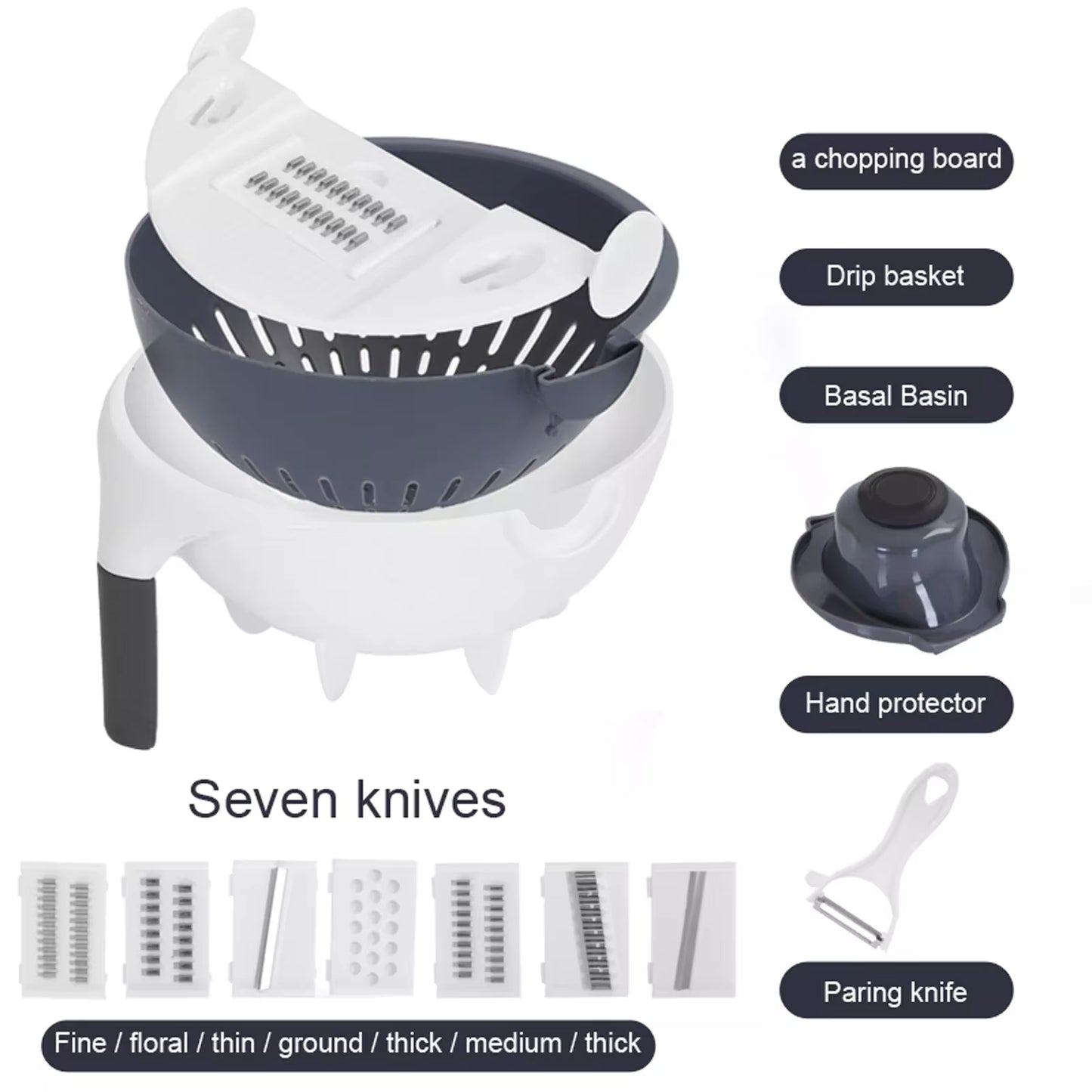 9-in-1 Multifunctional Vegetable Chopper, Cutter & Slicer With Draining Basket