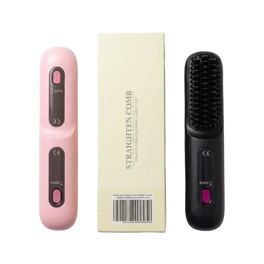 Cordless Hair Straightener Brush – Wireless | Negative Ions | LCD | 3 Heat Settings