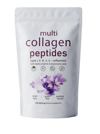 Multi Collagen Peptides Powder with Biotin, Vitamin C & Hyaluronic Acid – 1, 2 & 4 Pack