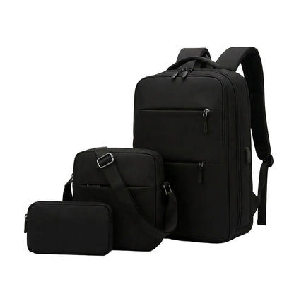 3-Piece USB Charging Backpack Set – Laptop Bag, Shoulder Bag & Pouch