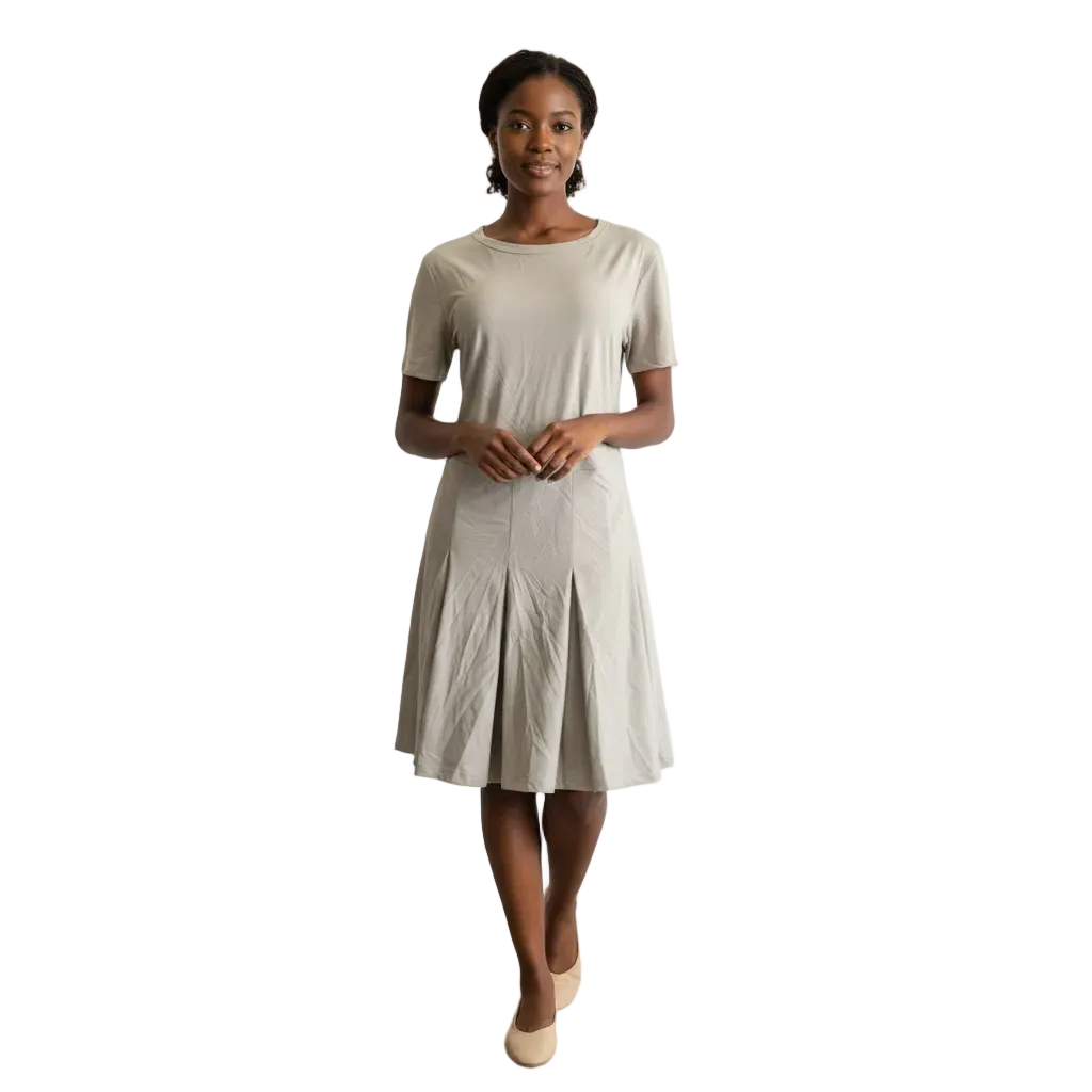 Timeless Taupe Pleated Midi Dress