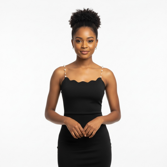 Pearl Strap Scallop Bodycon Dress