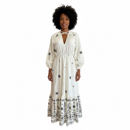 Embroidered White Boho Maxi Dress