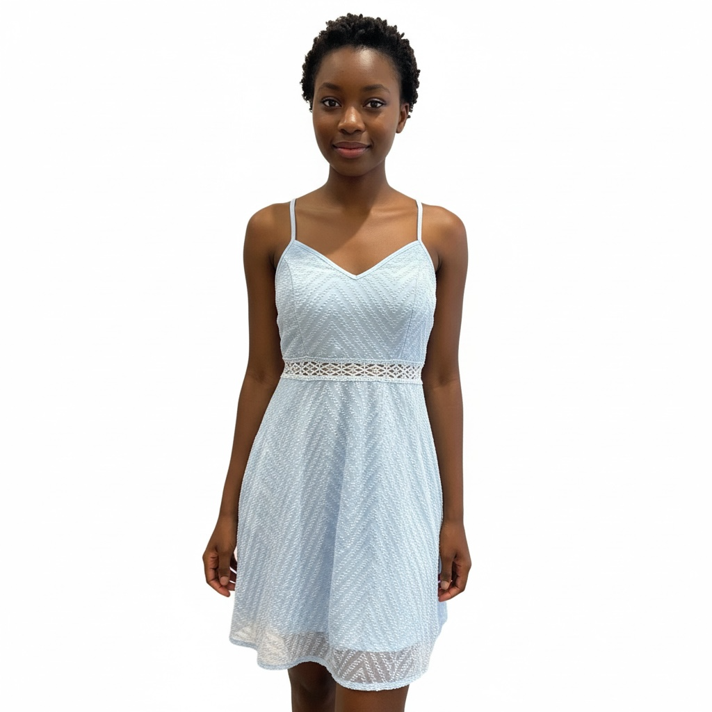 Baby Blue Lace-Trim Babydoll Mini Dress