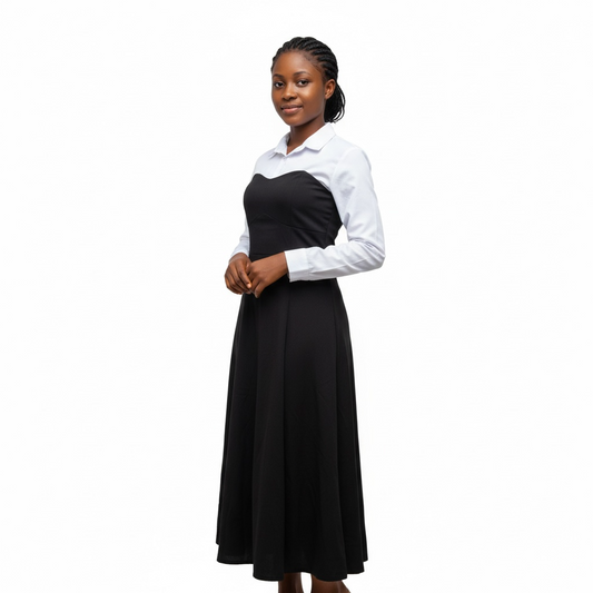 Black & White Collar Midi Dress