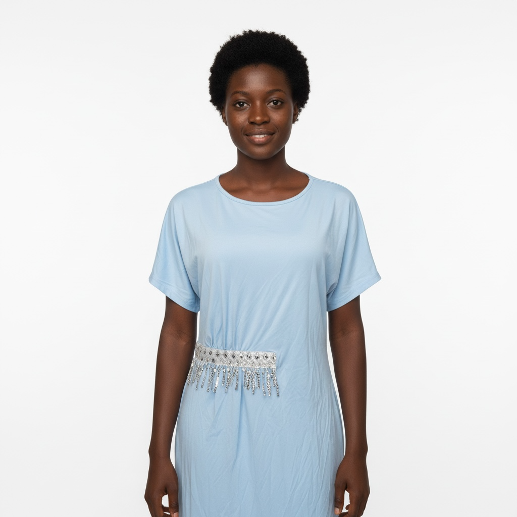 Powder Blue Beaded Fringe Midi Dress