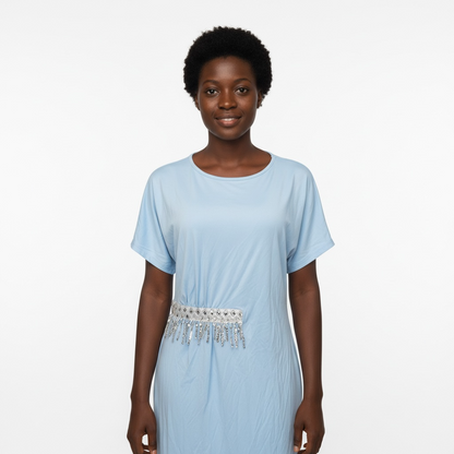 Powder Blue Beaded Fringe Midi Dress