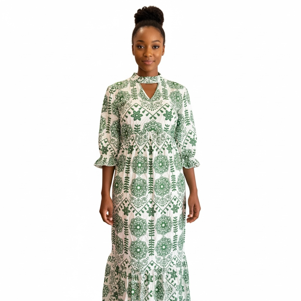 Green Batik Print Maxi Dress