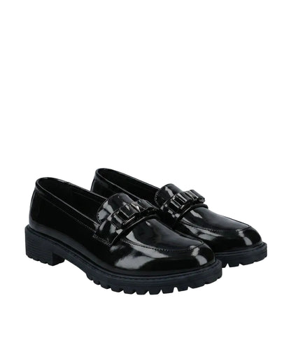 Women’s Glossy Bow Chunky Loafers – Slip-On Shoes