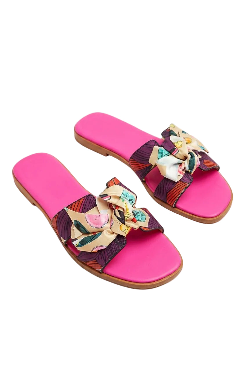 Women’s Printed Bow Slides – Flat Slip-On Sandals
