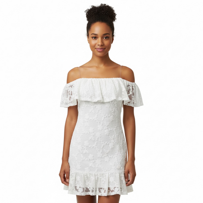 Garden Party Off-Shoulder Ruffle Lace Mini Dress