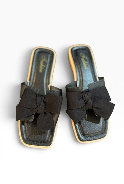 Women’s Double Bow Flat Slides – Elegant Slip-On Sandals