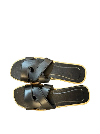 Women's H-Style Flat Slides – Classic Slip-On Sandals | Beige & Black