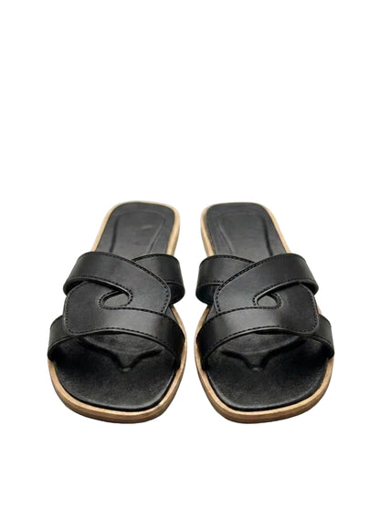 Women's H-Style Flat Slides – Classic Slip-On Sandals | Beige & Black