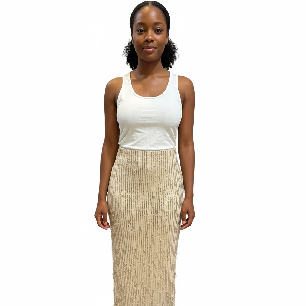 Gold Sequin Fringe Maxi Skirt