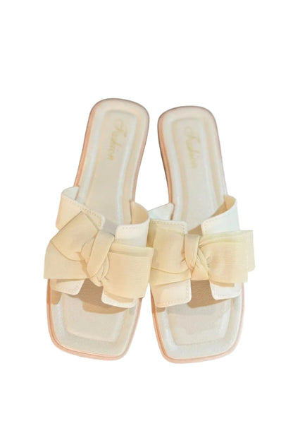 Women’s Double Bow Flat Slides – Elegant Slip-On Sandals
