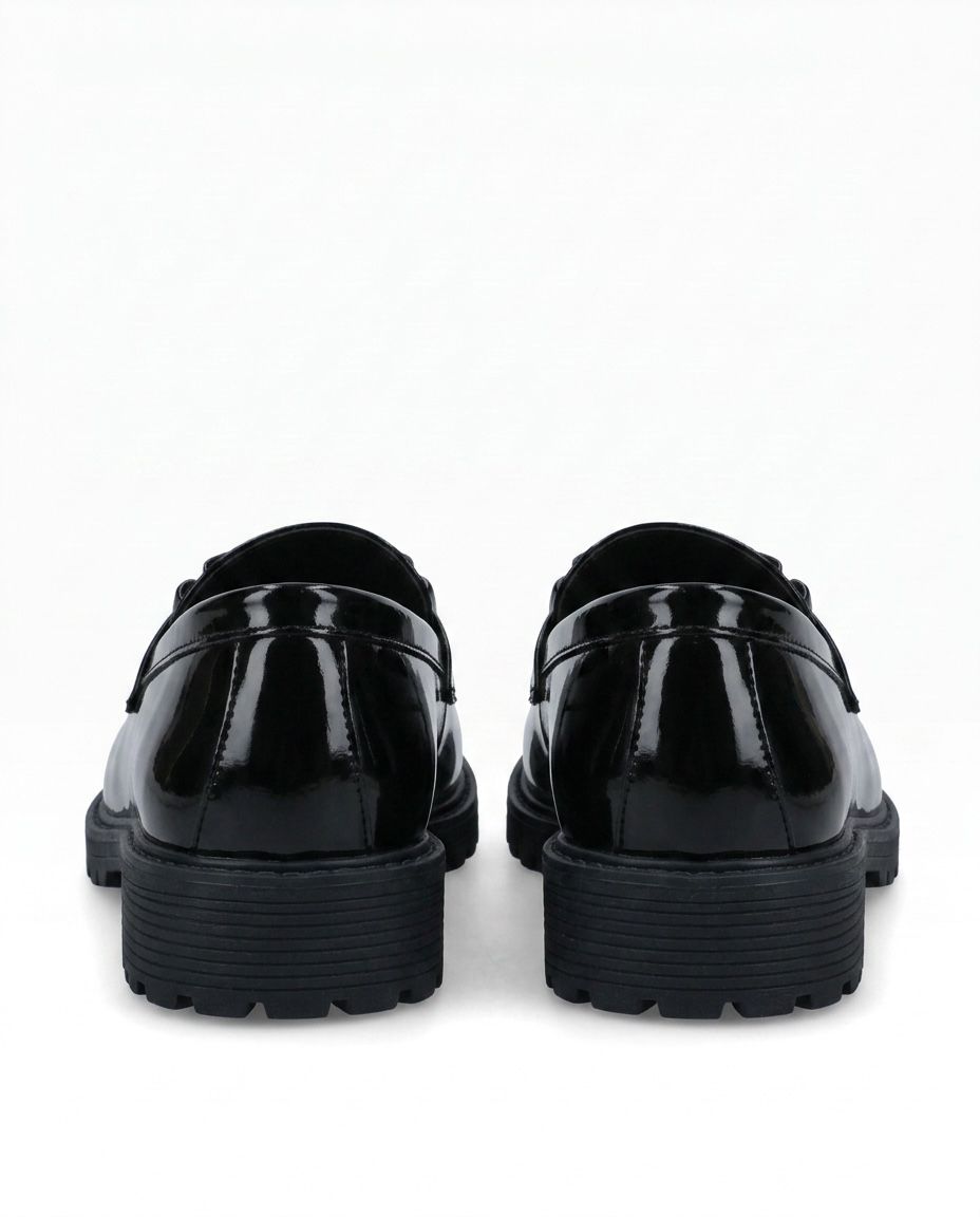 Women’s Glossy Bow Chunky Loafers – Slip-On Shoes