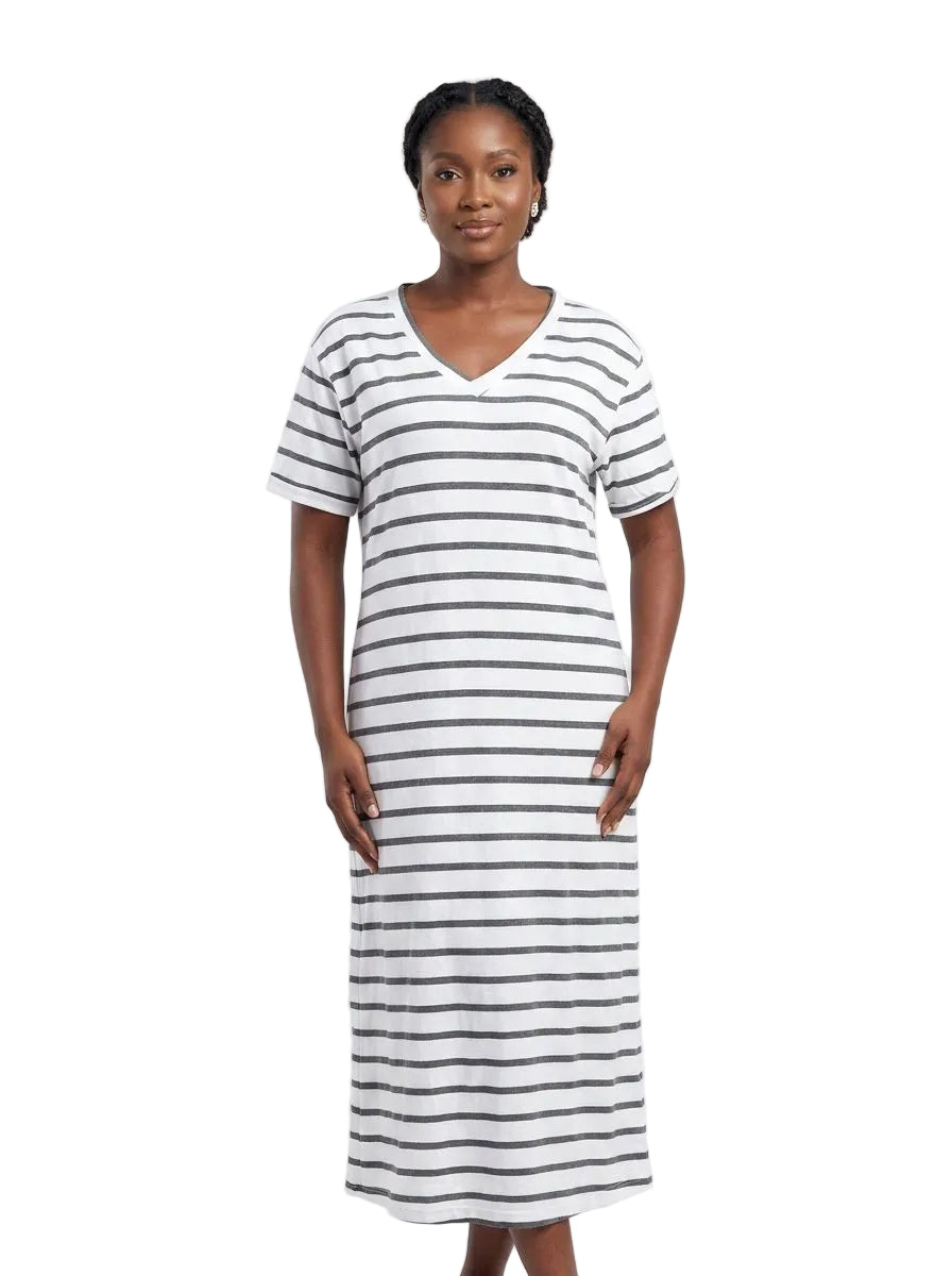 The Striped V-Neck Midi Dress