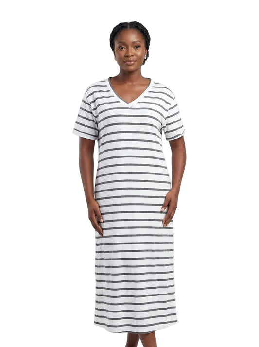 The Striped V-Neck Midi Dress