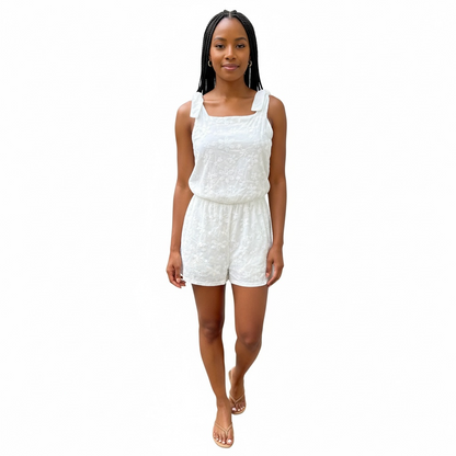 White Floral Embroidered Romper