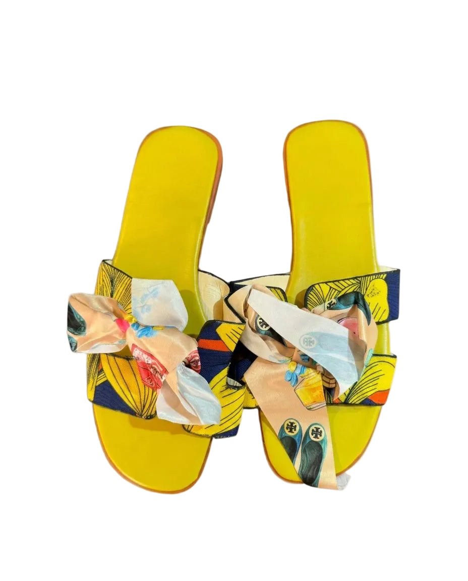 Women’s Printed Bow Slides – Flat Slip-On Sandals