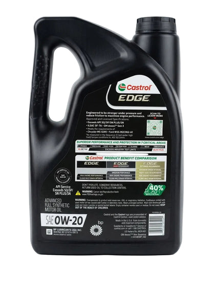Castrol EDGE 0W-20 Advanced Full Synthetic Motor Oil, 5 Quarts (4.73L)