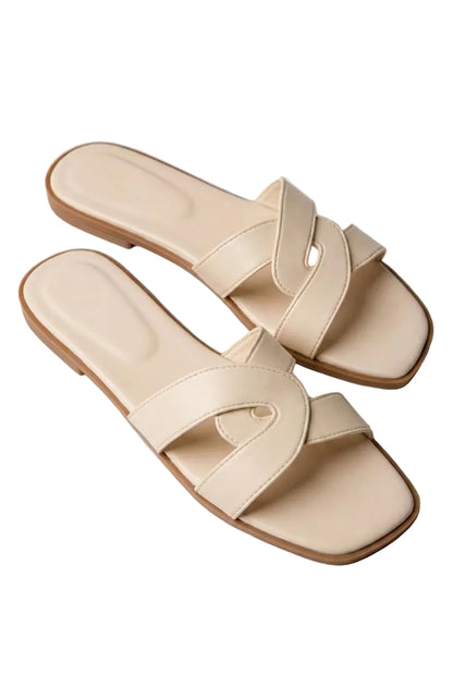 Women's H-Style Flat Slides – Classic Slip-On Sandals | Beige & Black