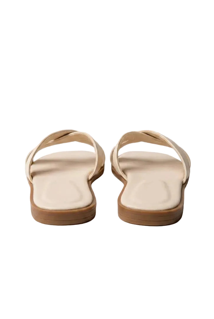 Women's H-Style Flat Slides – Classic Slip-On Sandals | Beige & Black