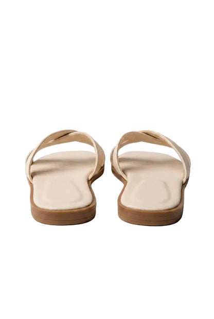 Women's H-Style Flat Slides – Classic Slip-On Sandals | Beige & Black