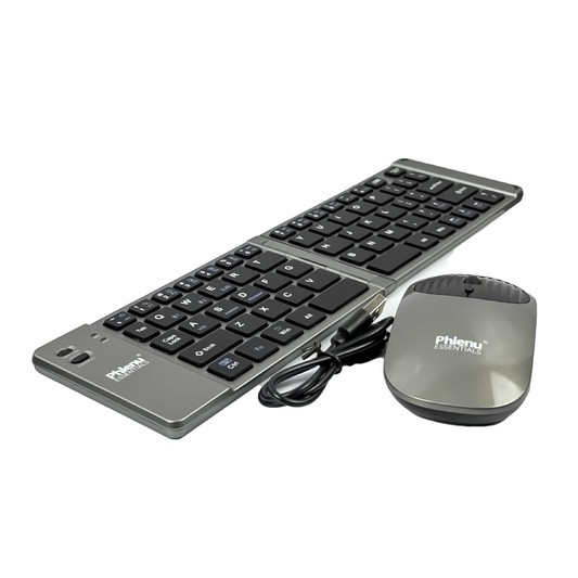 Phlenu Essentials® Wireless Folding Keyboard & Mouse Combo (Bluetooth + USB | Portable | Independent Mouse Use)