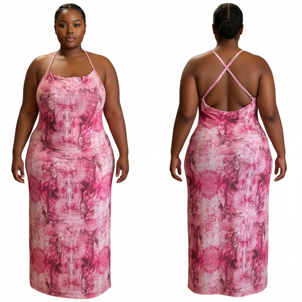 Pink Marble Bodycon Maxi Dress