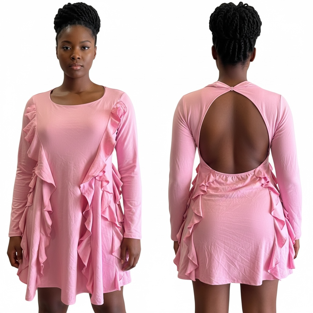 Pink Ruffle Open-Back Mini Dress
