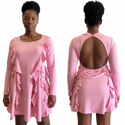Pink Ruffle Open-Back Mini Dress